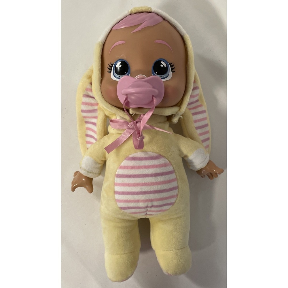 Cry Babies Tiny Cuddles Sally Yellow Bunny Doll 10.5" Pacifier Toy Plush